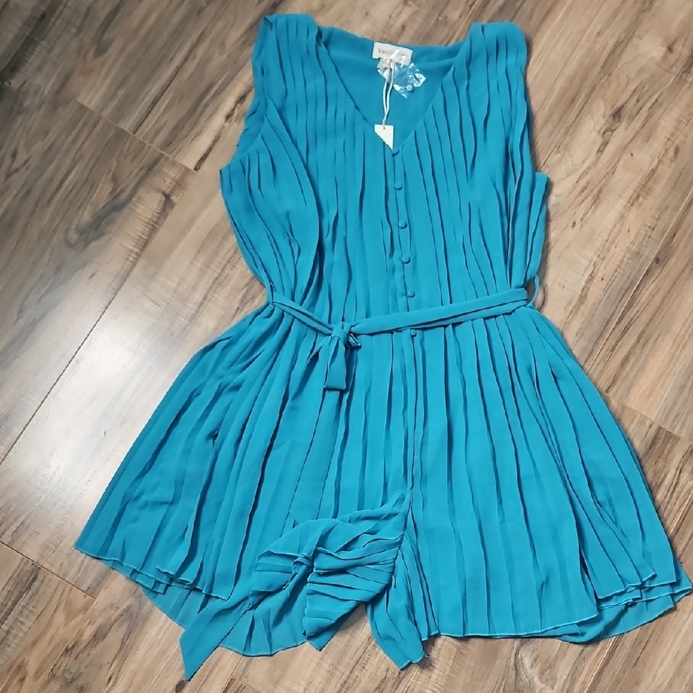 Vanilla Bay Teal Women's Sleeveless Pleated NWT Romper L - Picture 7 of 13